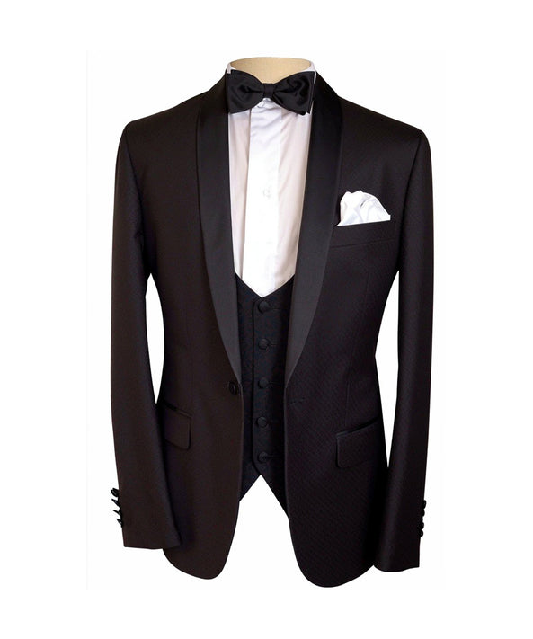 Patterned Black Dinner Suit Hire Package - Black Tie Menswear 