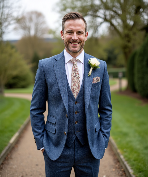 Navy Blue Herringbone Tweed Hire Package